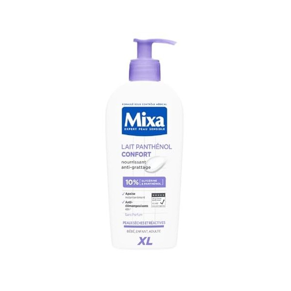 Mixa Expert Peau Sensible - Lait Panthénol Confort - Anti-Démangeaisons - Peaux Sèches et Réactives - Bébés, Enfants, Adultes