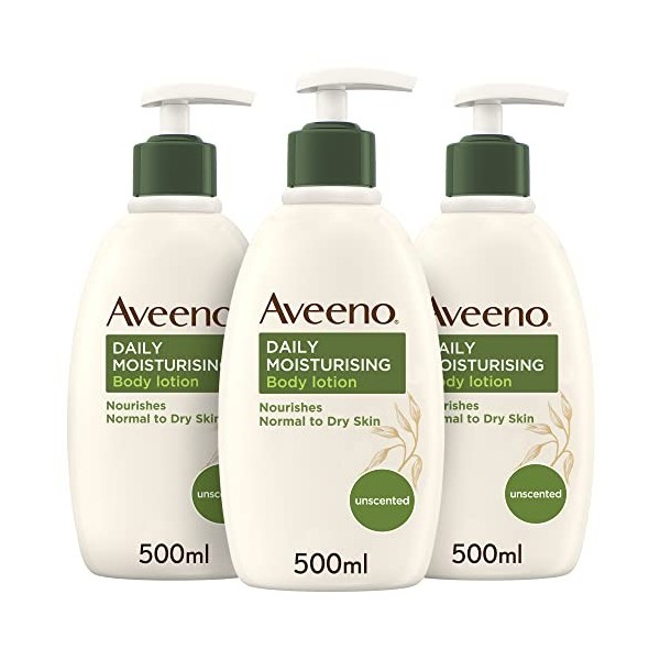 Aveeno Lot de 3 lotions hydratantes quotidiennes pour le corps 3 x 500 ml , lotion hydratante enrichie en flocons davoine c