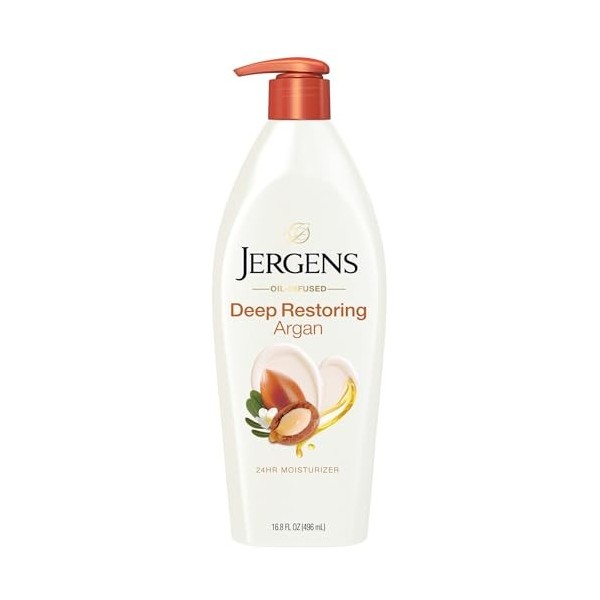 Jergens Deep Restoring Argan Oil Moisturizing Body Lotion, 16.8 Ounce, Soothing Full-Body Moisture, with Reviving Argan Oil a