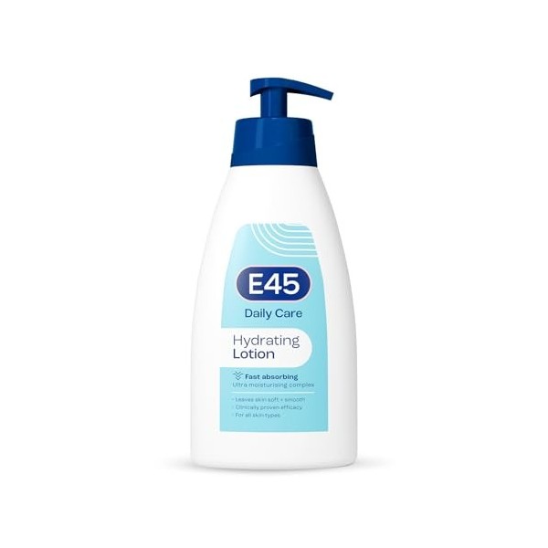 E45 Lotion quotidienne pour la peau 400 ml - Lotion E45 pour peaux très sèches - Hydratant léger et non gras - Crème sans par