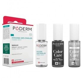 PODERM - LOT 3 PRODUITS | MYCOSE ONGLES TRAITEMENT PURIFIANT + Vernis BLACK Tea Tree + Base Coat Tenue Parfaite | Soigne, Col