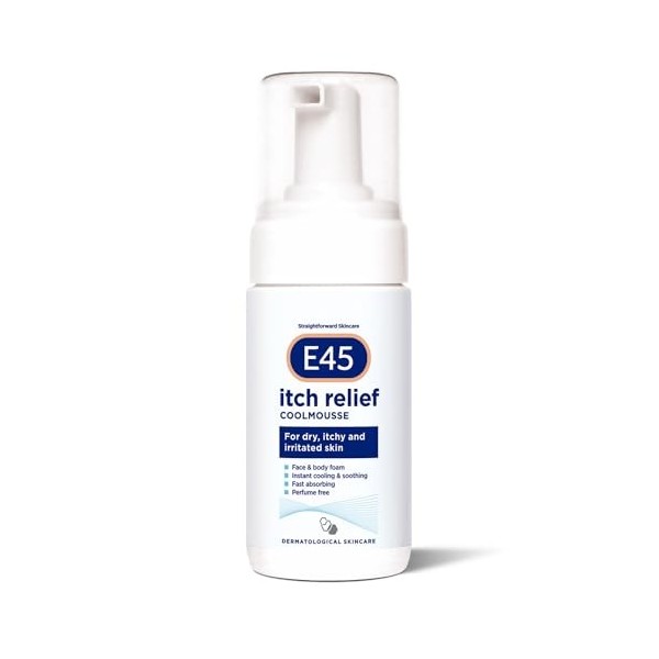 E45 démangeaisons Relief Coolmousse 100 ml - Face et mousse corporelle pour peau sèche, peau qui démange et peau irritée - mo