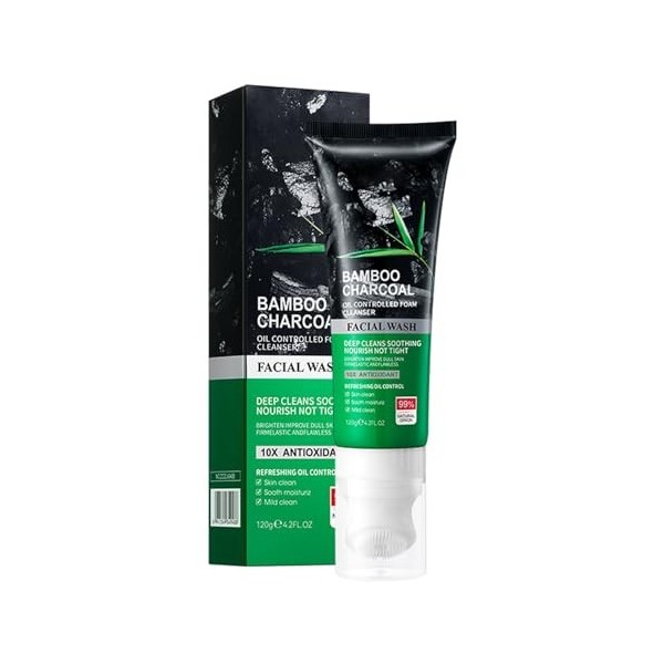 Nettoyant Facial Hydratant À lExtrait de Charbon de Bambou, Mousse Nettoyante Pour Le Visage, Gel Nettoyant Purifiant Visage