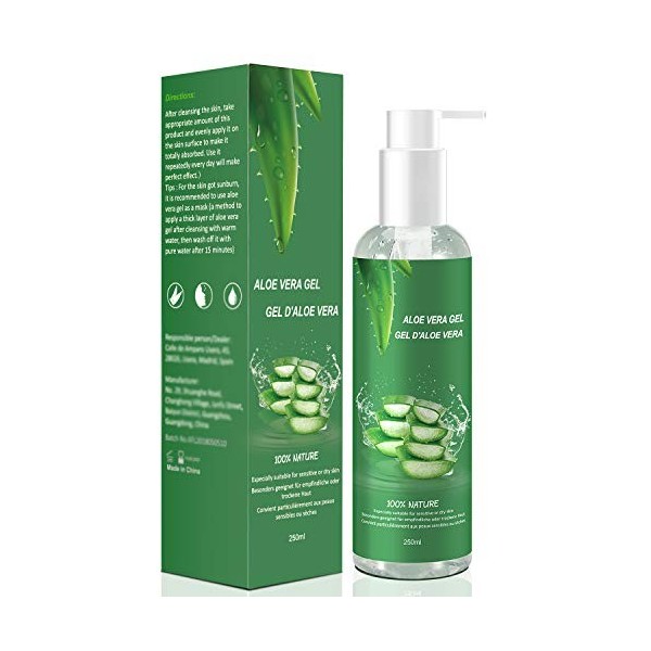 Gel Aloe Vera Bio 100% - hydratant Visage,Hydratant Naturel, Riche en vitamines et minéraux - Idéal pour Les Peaux sèches et 