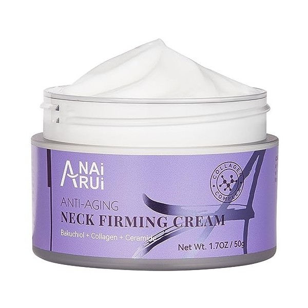 ANAiRUi Crème Raffermissante pour le Cou, Hydratante Anti-âge pour le Cou et le Décolleté avec Bakuchiol, Collagène et Cérami