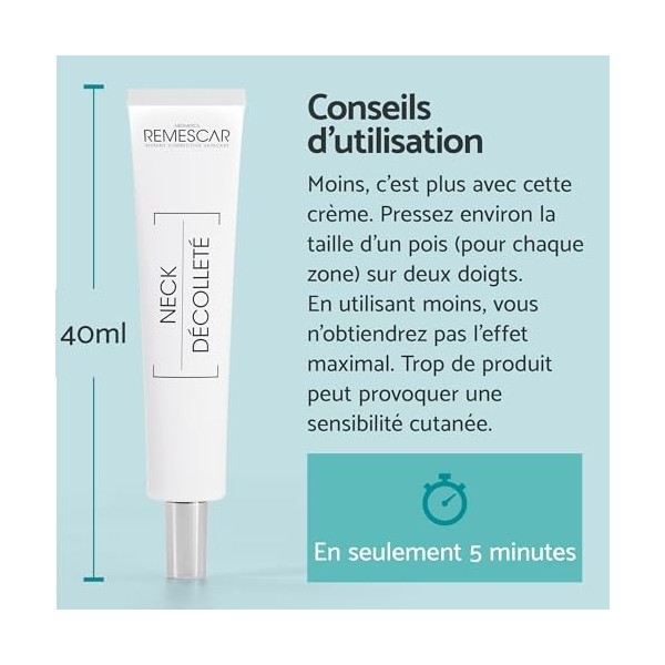 Remescar Crème Cou et Décolleté 40ml - Réduit rides et relâchement en 5 minutes - Lift temporaire du cou