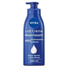 NIVEA Lait Crème Nourrissant 48h Peaux Sèches à Extra Sèches 1 x 400 ml , Crème hydratante avec Concentré de Soin & Huile d’