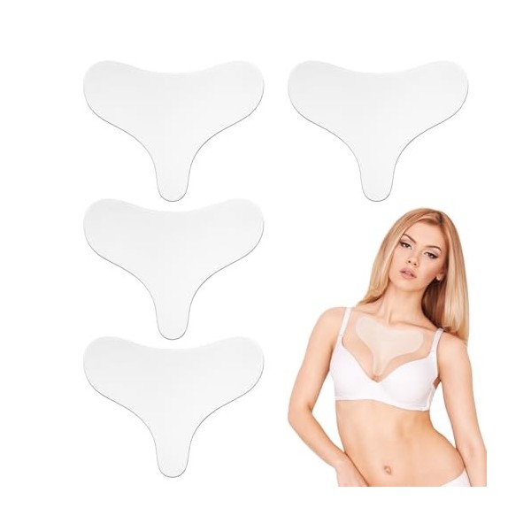 4 Pièces Coussinets de Poitrine en Silicone, Patchs Anti-rides en Forme de T Réutilisables, Coussinets Anti-Rides pour la Poi