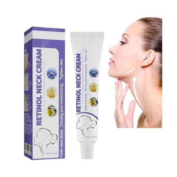 Tkekruh Retinol Neck Cream 40g, Crème pour le cou au Collagène, pour Le Cou Décolleté Cream, Age Rétinol, Skin Tightening Cre