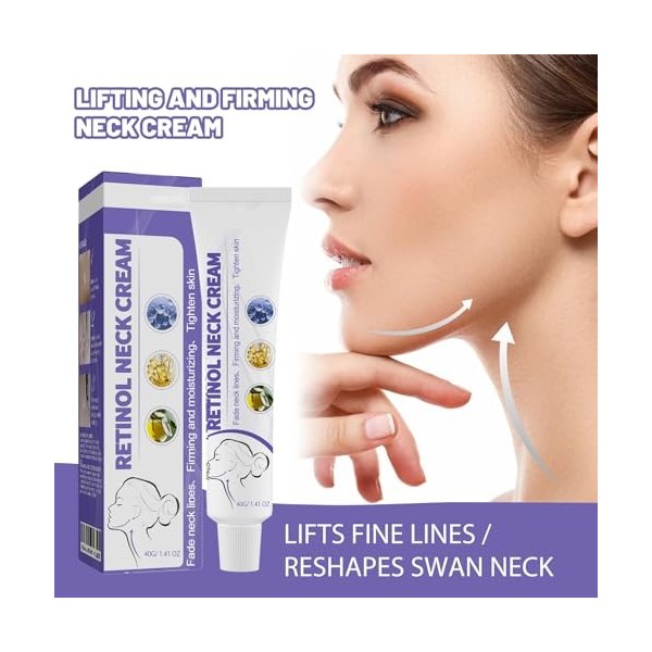 Tkekruh Retinol Neck Cream 40g, Crème pour le cou au Collagène, pour Le Cou Décolleté Cream, Age Rétinol, Skin Tightening Cre