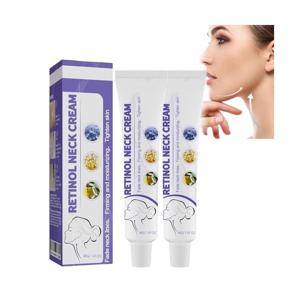 Dyceittdia 2pcs Crème pour le cou, Crème pour le Cou au Rétinol, Crème Raffermissante pour le cou, Réduire les rides du cou, 