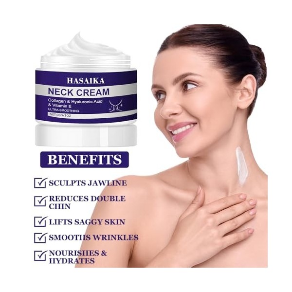 HASAIKA® Crème pour le Cou, Crème pour le cou Anti âge, Crème Cou Raffermissante,Raffermit le cou et le décolleté et Ralentit