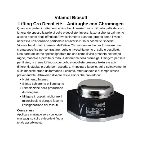 Vitamol Biosoft Cro Crème liftante anti-âge et anti-rides cou et décolleté - 50 ml.