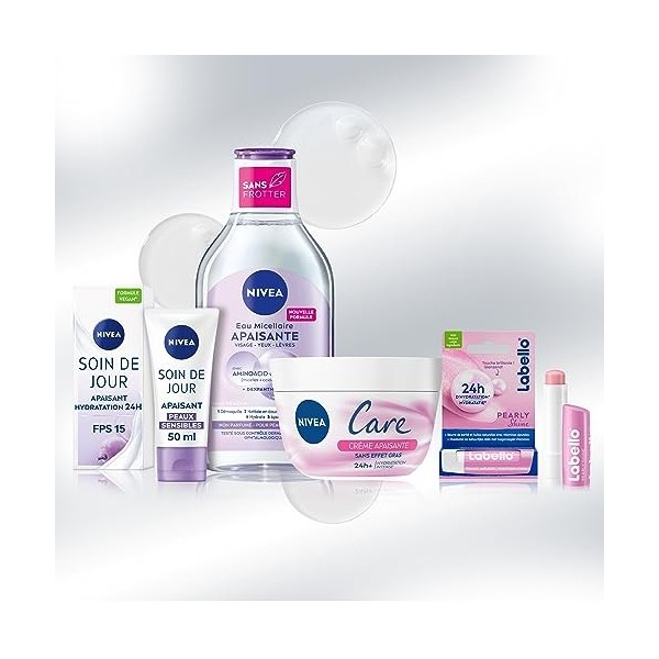 NIVEA Routine Sensitive pour peaux sensibles, Routine visage comprenant soin de jour hydratation 24H, eau micellaire 5-en-1, 