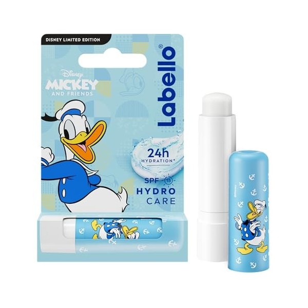 LABELLO Hydro Care édition limitée Donald Duck 1 x 5,5 ml , Stick à lèvres FPS 15 hydratant pour enfants, Baume à lèvres nou