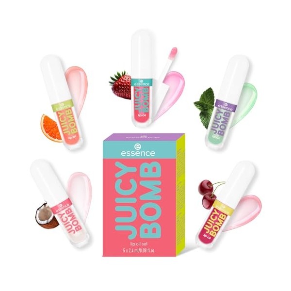 essence JUICY BOMB Lot de 5 flacons dhuile à lèvres 01, multicolore, sans acétone, végétalien, sans microparticules plastiqu