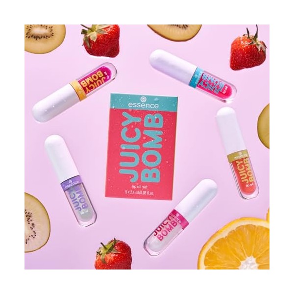 essence JUICY BOMB Lot de 5 flacons dhuile à lèvres 01, multicolore, sans acétone, végétalien, sans microparticules plastiqu