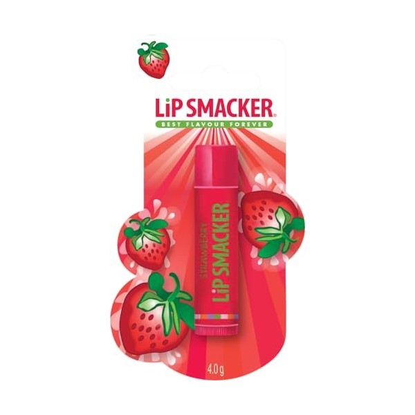 Lip Smacker Fraises Blister Unique, Baume à Lèvres pour Enfants Sans Danger et Sans Couleur pour une Finition Naturelle, Save