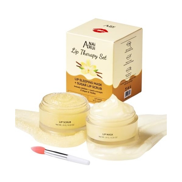 ANAiRUi Masques et Gommages pour Les Lèvres, Vanille & Collagène Exfoliants et Traitements pour Les Lèvres, masques pour Le S