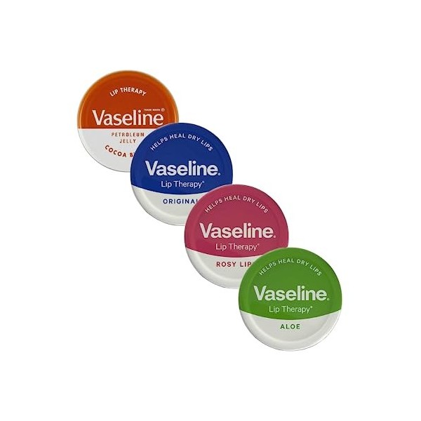 Vaseline Baume à lèvres – Gelée de pétrole – Thérapie pour les lèvres – Original, beurre de coco, Alo Vera And Rosy – Boîte d