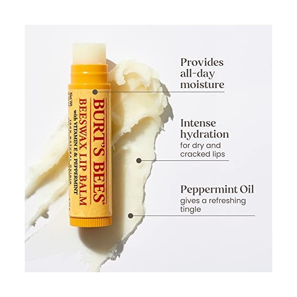 Burts Bees 100% Natural Moisturising Baume à Lèvres Original Beeswax avec Vitamin E/Peppermint Oil/Honey 17 g