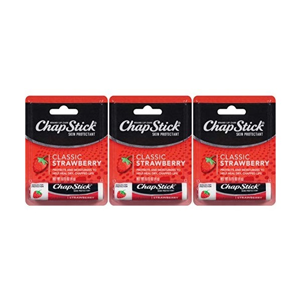 Chapstick Baume à lèvres-classique Fraise 3 Pack