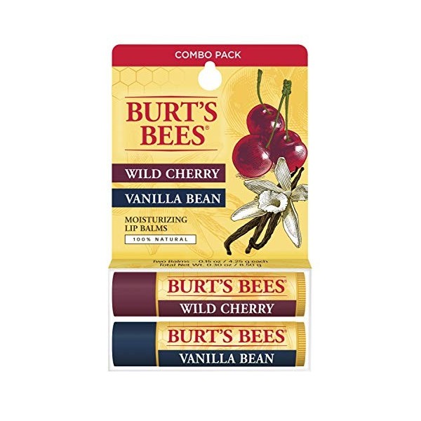 Burts Bees Baume à lèvres hydratant à la cerise sauvage et à la gousse de vanille pour unisexe 2 x 0,15 oz baume à lèvres