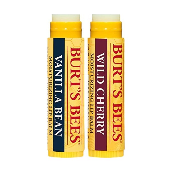 Burts Bees Baume à lèvres hydratant à la cerise sauvage et à la gousse de vanille pour unisexe 2 x 0,15 oz baume à lèvres