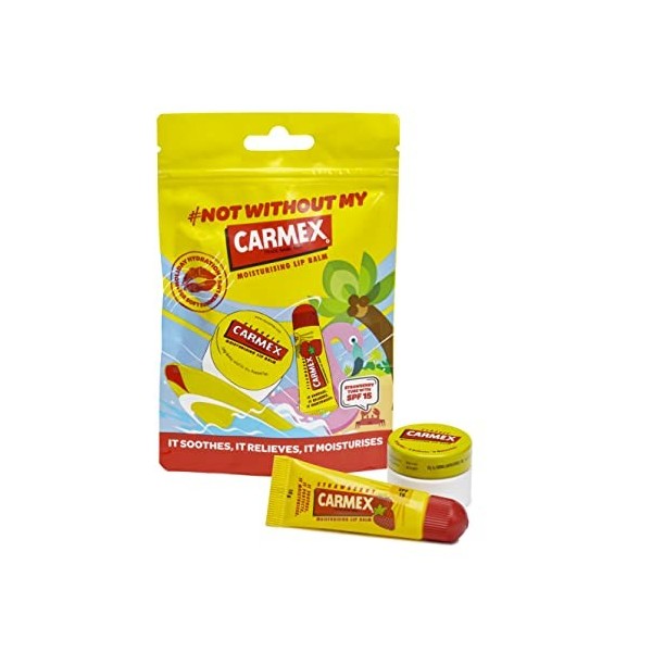 CARMEX Pochette cadeau pour baume à lèvres 1 tube fraise, 1 pot classique 