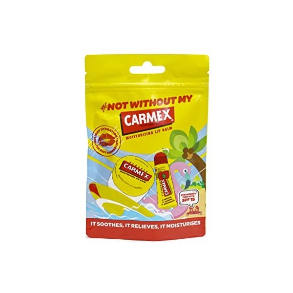 CARMEX Pochette cadeau pour baume à lèvres 1 tube fraise, 1 pot classique 