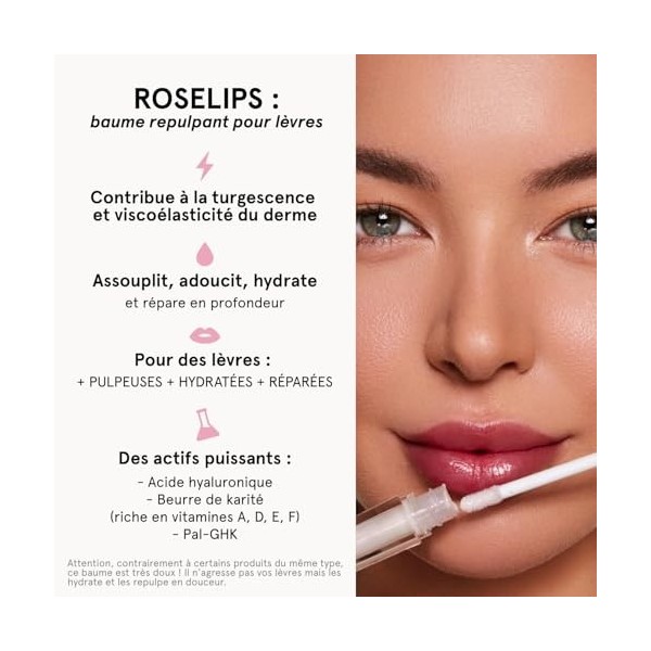 ROSEGOLD ROSELIPS Baume Nourrissant Repulpant à lacide hyaluronique pour Lèvres, Soin Levres Pulpeuses et Hydratées - 98% Na