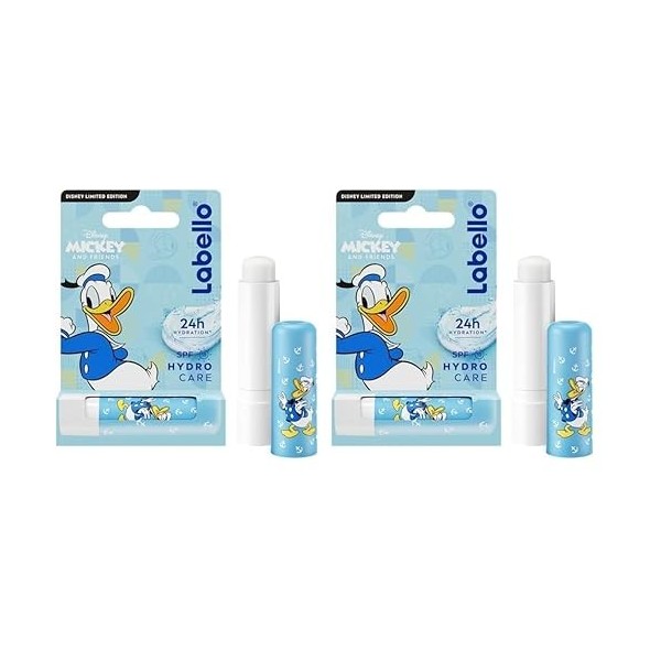 LABELLO Hydro Care édition limitée Donald Duck 1 x 5,5 ml , Stick à lèvres FPS 15 hydratant pour enfants, Baume à lèvres nou