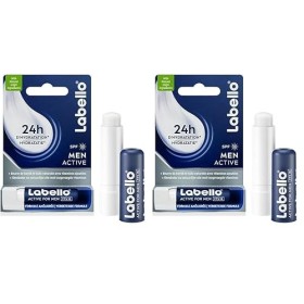 LABELLO Active for Men 1 x 1 pce , Baume à lèvres enrichi en beurre de karité et huiles naturelles, Soin des lèvres contenan