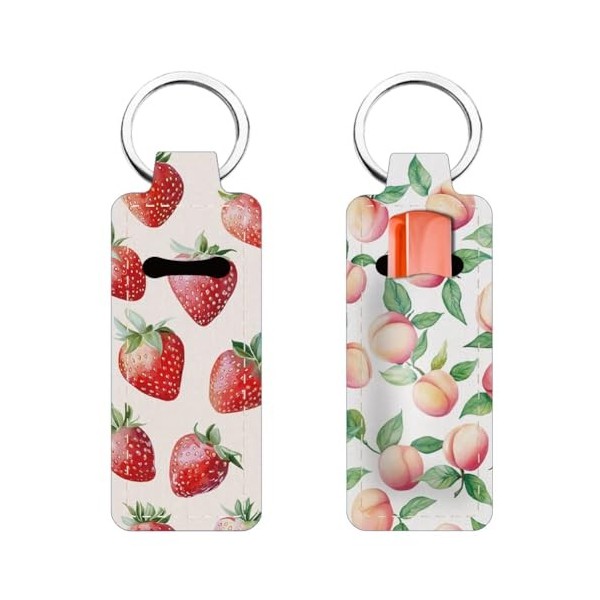 FREEBLOSS 2PC Porte-clés baume à lèvres Pince à baume à lèvres multifonctionnelle Porte-clés baume à lèvres motif fruits Port