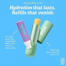 Wild Lot de Baumes à Lèvres Naturels Rechargeables - Comprend un Étui en Aluminium Vert Sauge & Lot de 3 Recharges de Baume à