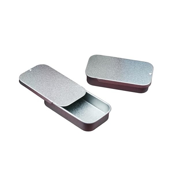 Lot de 2 boîtes rectangulaires de 10 ml avec couvercle coulissant – Mini bonbonnière/bonbons/baume à lèvres/pilules – Argent 