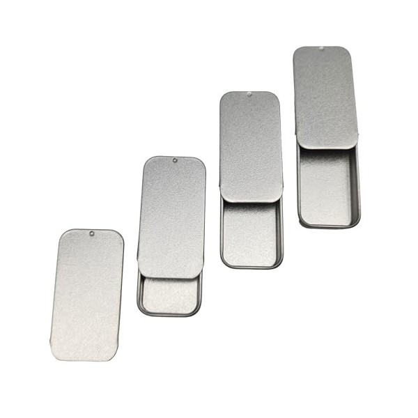 Lot de 4 boîtes rectangulaires de 10 ml avec couvercle coulissant – Mini bonbonnière/bonbons/baume à lèvres/pilules – Argent 