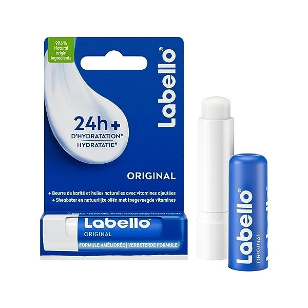 LABELLO Original 1 x 5,5 ml , Baume à lèvres enrichi en huiles naturelles et à la texture onctueuse, Soin des lèvres Hydrata