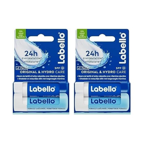 LABELLO Original & Hydro-Care 1 x 5,5 ml , Baume à lèvres enrichi en huiles naturelles et à la texture onctueuse & Soin des 