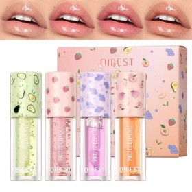 Mrettick Hydrating Lip Gloss 4 Pack de 4 baume à lèvres hydratant Ensemble d’huile pour les lèvres aromatisée aux fruits Kit 