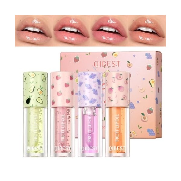 Mrettick Hydrating Lip Gloss 4 Pack de 4 baume à lèvres hydratant Ensemble d’huile pour les lèvres aromatisée aux fruits Kit 