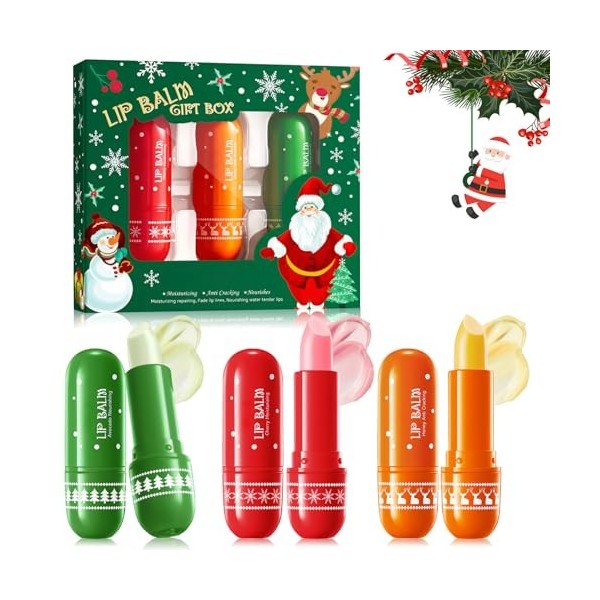 Allony Lot de 3 baumes à lèvres aromatisés de Noël pour femme, exfoliation profonde, protection de la peau, cadeau pour amis 