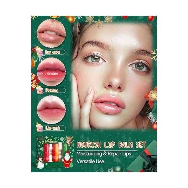 Baume à Lèvres de Noël-Set de 3 lip balm, Nourriture durable pour les lèvres, Hydratation des lèvres sèches, 1 baume à lèvres