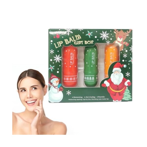 Baume À Lèvres Hydratant,Coffret Cadeau de Baume à Lèvres de Noël,3 Pcs Baume a Levre Hydratant,Coffret de Baume à Lèvres de 