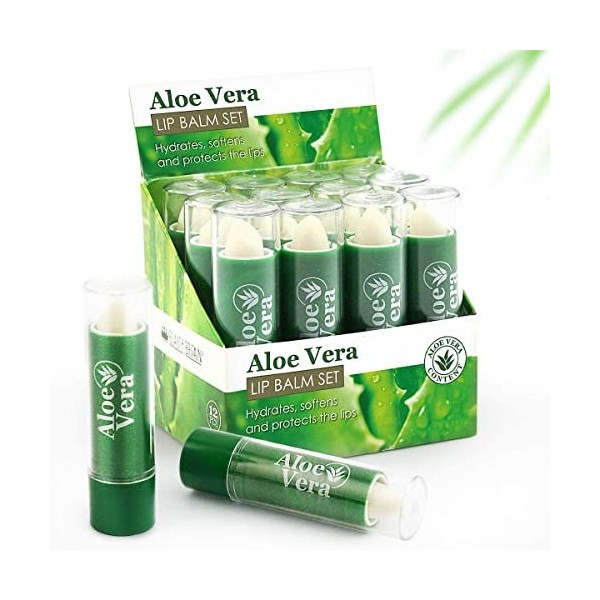 Beauty4Britain 36 x Baume à Lèvres Aloe Vera Taille Complète 3 Boîtes x 12 pcs Vente en Gros Unisexe