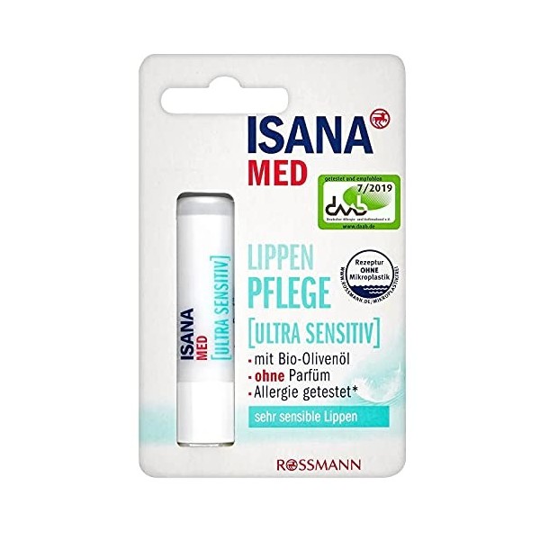 Isana Med Ultra Sensitiv Soin pour les lèvres 1 x 4,5 g + bloc gratuit