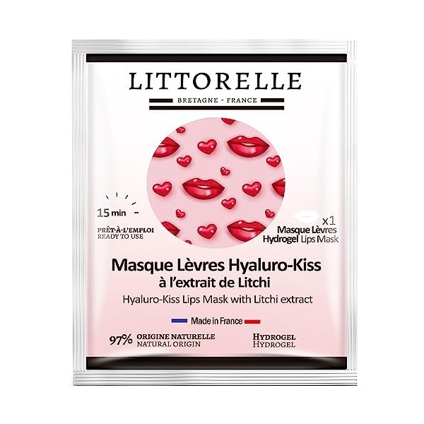 Masque Lèvres Hydratant et Anti-âge au Litchi - Patch Hydrogel Contour de Lèvres - 97% d’Origine Naturelle - Fabriqué en Fran