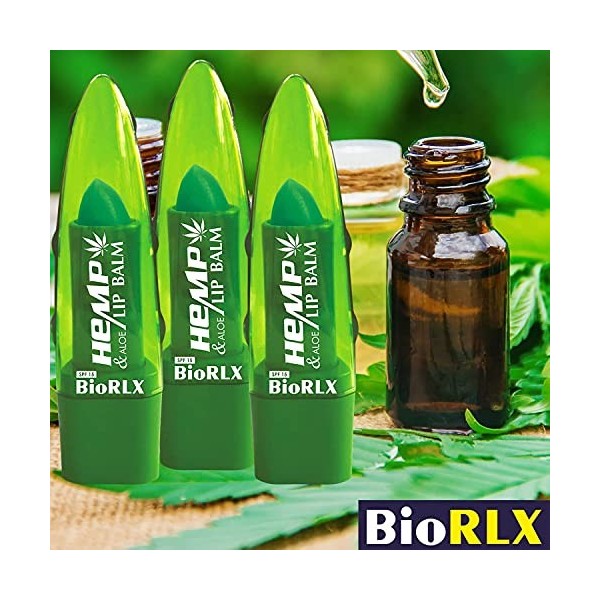 BioRLX Huile de chanvre avec baume à lèvres à laloe vera SPF15, sans couleur, sans paraben, sans THC 1 pièce 