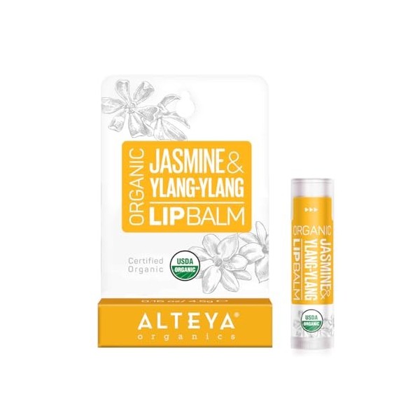 Alteya Organic Baume à lèvres au Jasmin et Ylang-Ylang 4.5g - Certifiée organique USDA naturelle Baume à lèvres Basé sur dhu