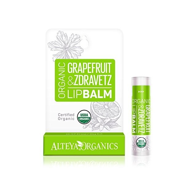 Alteya Organic Baume à lèvres à l´huile de Pamplemousse et Zdravetz 4.5g - Certifiée Bio USDA Baume à lèvres Basé dhuiles es